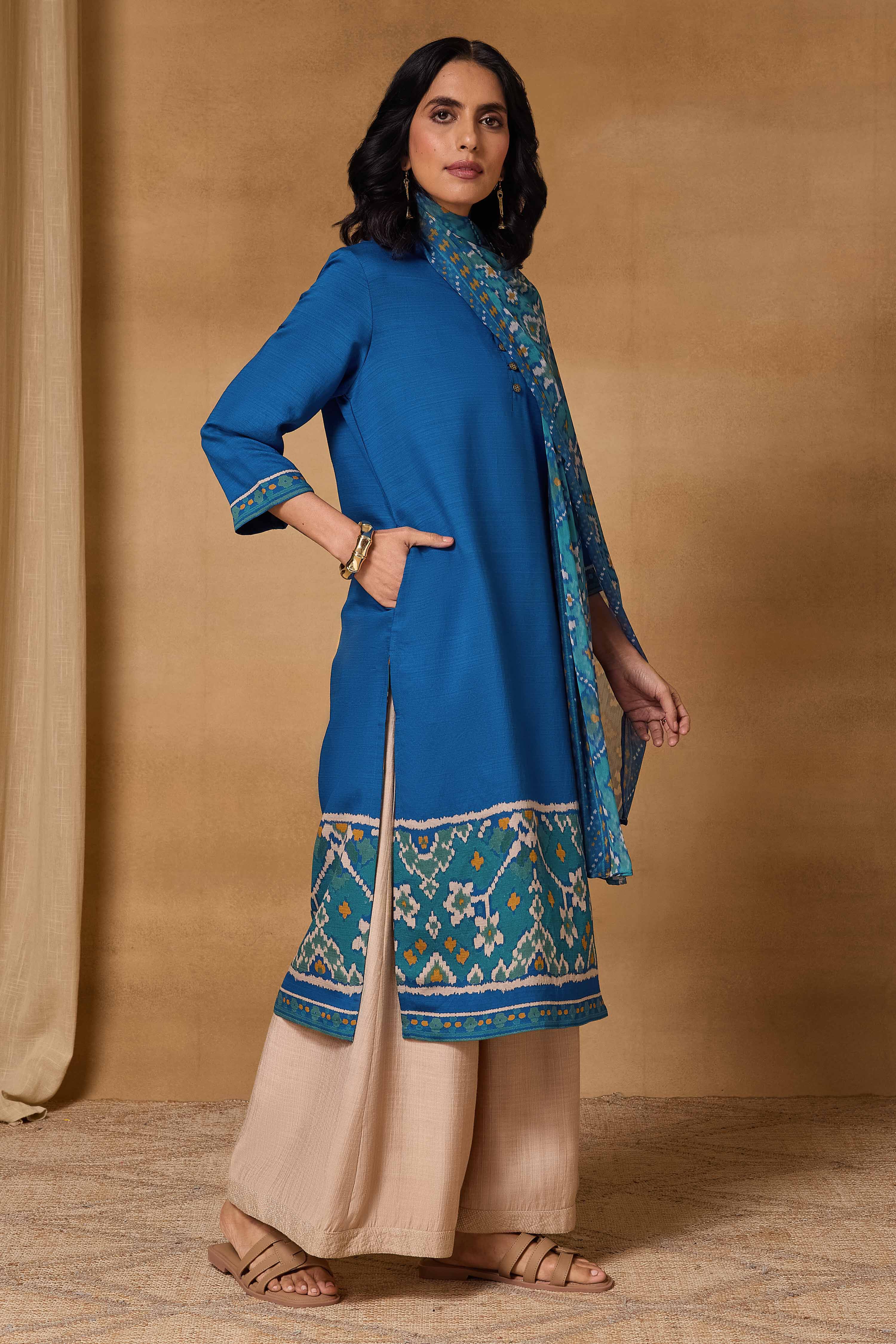 Blue Viscose Blend Straight Printed Kurta image number 8