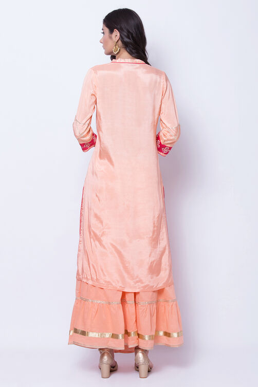 Peach Viscose Cotton Straight Suit Set image number 4