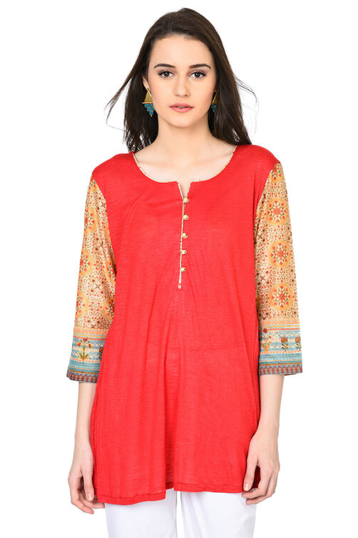 Beige Straight Polyester Reversible Kurta image number 1