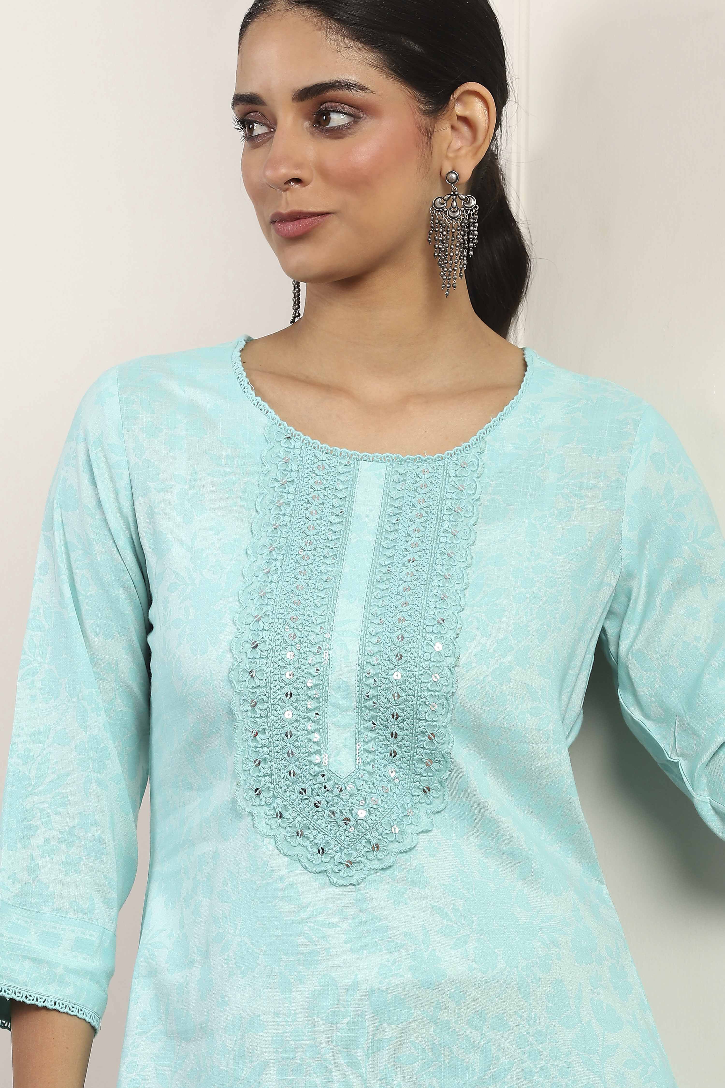Blue Rayon Straight Suit Sets image number 1