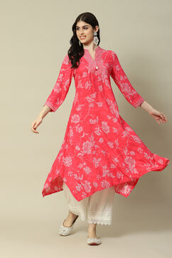 Pink LIVA Straight Printed Kurta image number 0