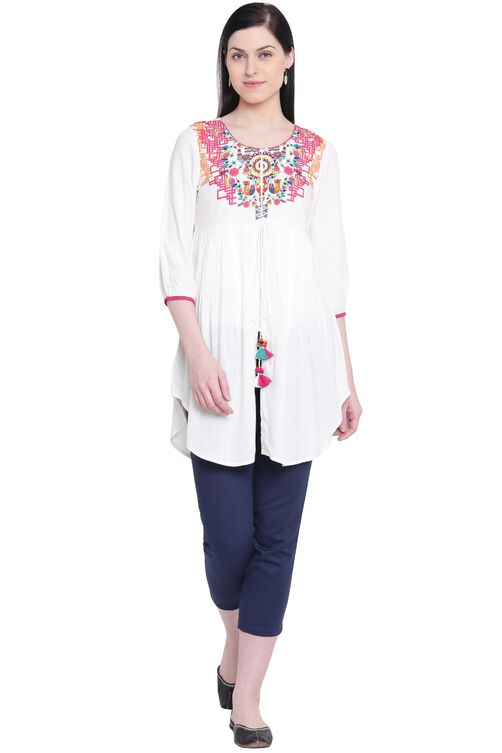 Ecru Rayon Front Open Indie Top image number 5