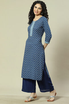 Indigo LIVA Woven Straight Kurta Suit Set image number 3