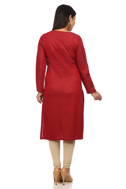 Turquoise Straight Cotton Kurta image number 4