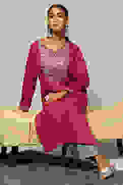 Purple Cotton Blend Straight Kurta image number 0