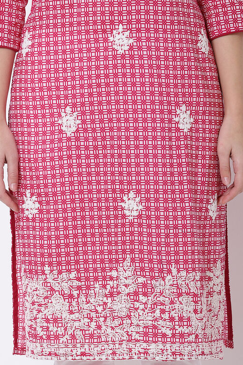Pink Cotton Straight Kurta image number 1