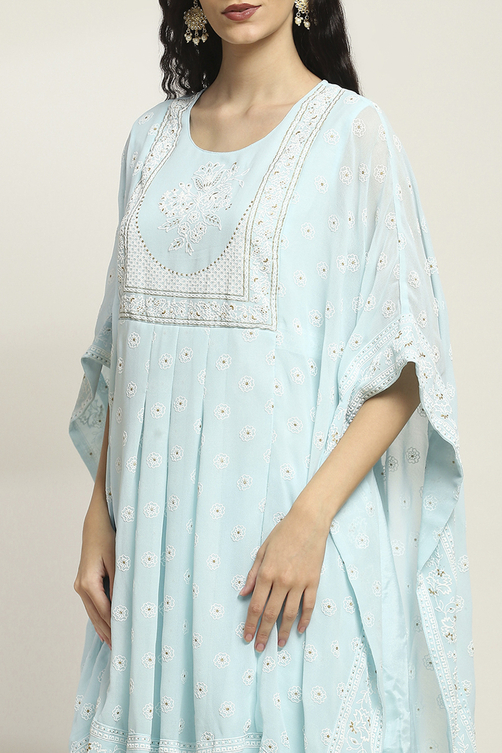 Aqua Printed Kaftan-Style Flared Kurta Set image number 1