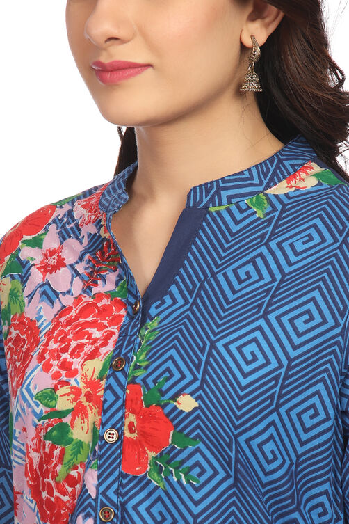 Blue A Line High Low Cotton Kurta image number 1