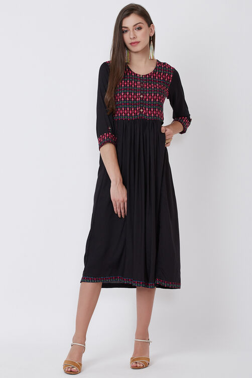 Black Viscose Rayon Flared Dress image number 0