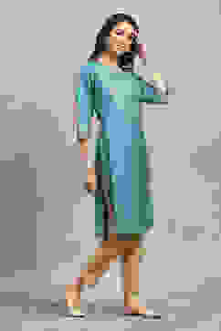 Teal Viscose Blend Solid Straight Kurta image number 4