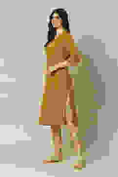 Mustard LIVA Straight Printed Kurta image number 2