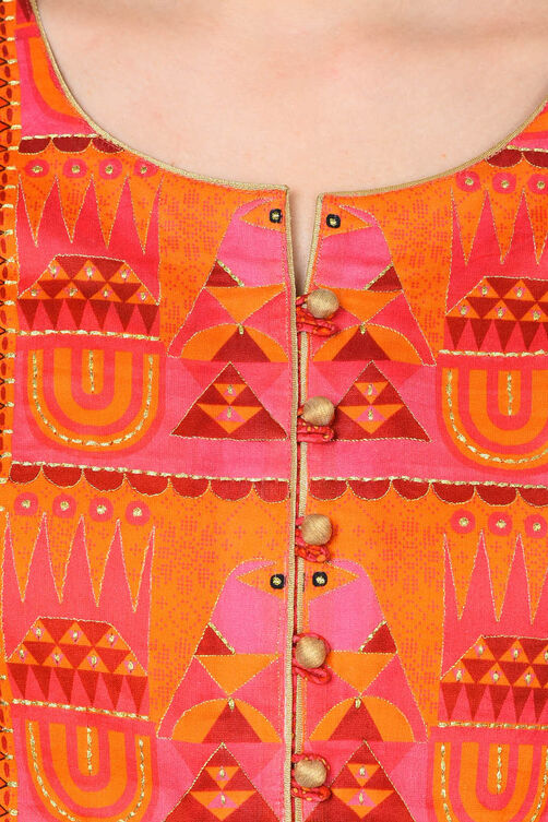 Pink Flared Polyester Kurta image number 5