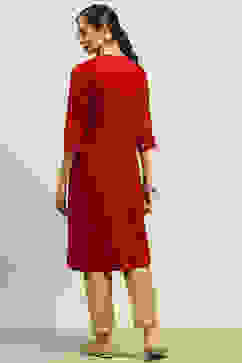 Red Rayon Slub Printed Straight Kurta image number 3