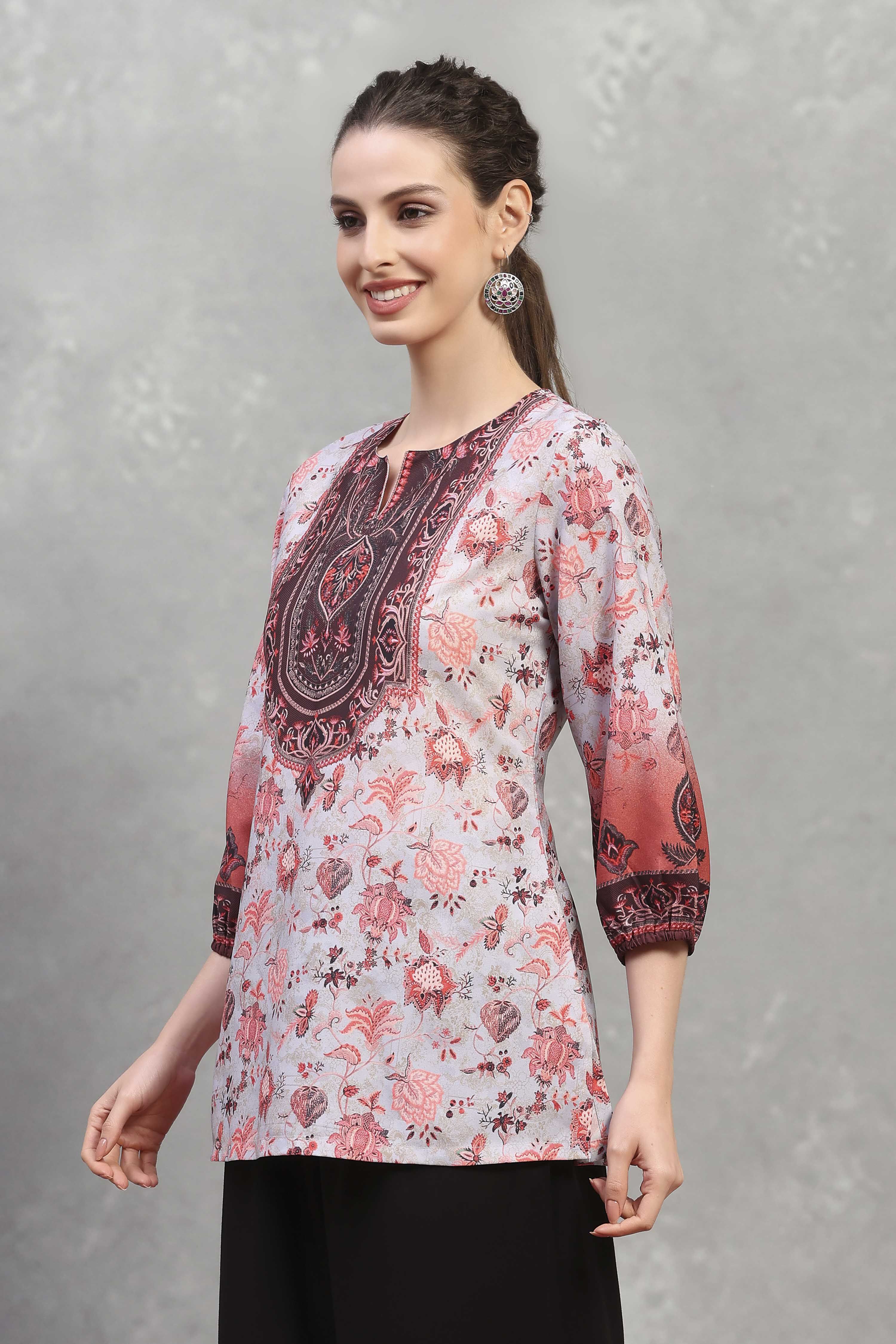 Grey Polyester Printed Straight Top image number 2