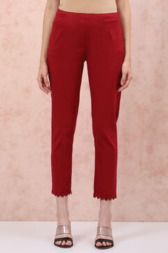 Maroon Poly Cotton Slim Pants image number 0