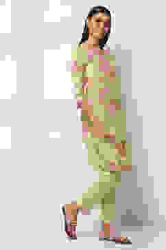 Green Cotton Printed Straight Kurta Set image number 5