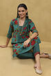 Teal Viscose Blend Printed Straight Kurta Pants Set image number 0