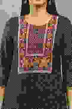 Black Polyester Straight Kurta Pants Set image number 1