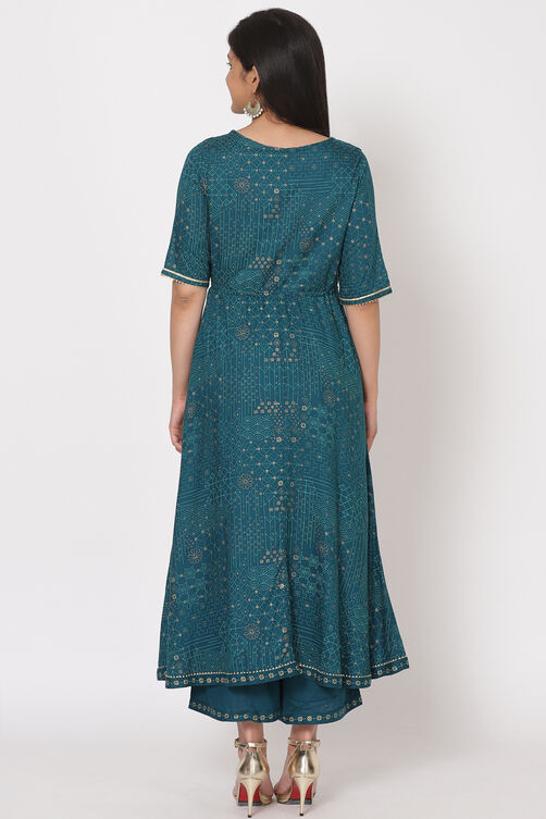 Green Viscose Rayon A Line Kurta image number 6