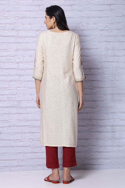 Off White Viscose Kurta image number 6