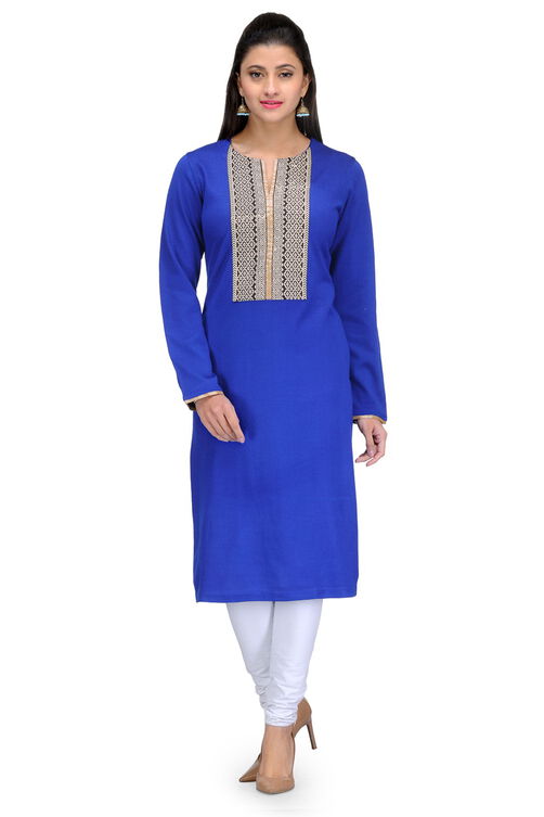 Blue Acrylic Straight Kurta image number 0