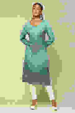 Green Acrylic Printed Straight Kurta image number 5