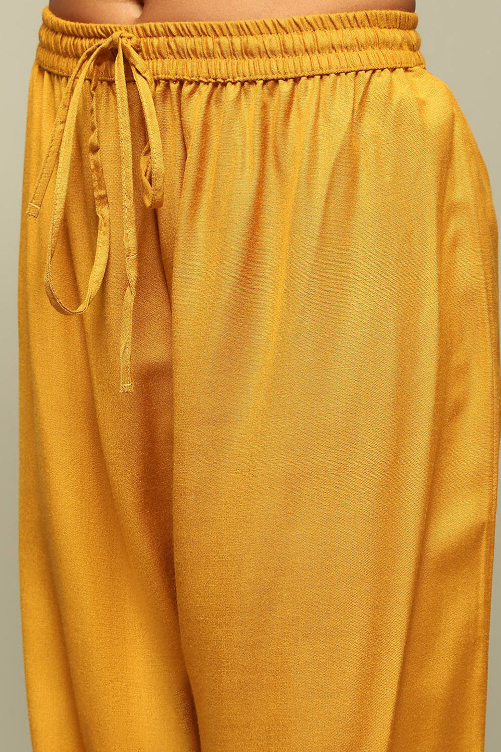Mustard Acrylic A-Line Yarn Dyed Kurta Palazzo Suit Set image number 2