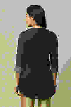 Indigo Viscose Straight Solid Top image number 3