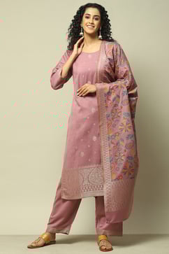 Mauve Poly Viscose Straight Yarndyed Kurta Palazzo Suit Set image number 7