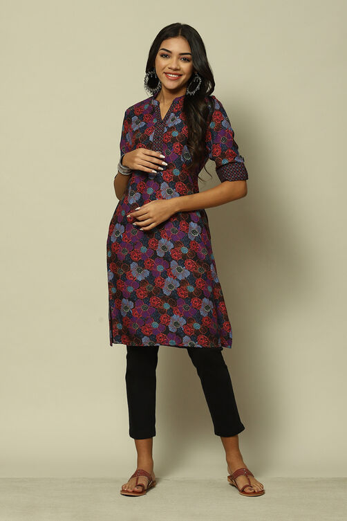 Black LIVA Straight Printed Kurta image number 0