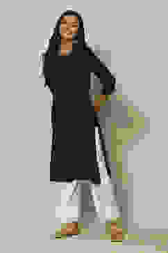 Indigo Blue LIVA Straight Solid Kurta image number 0