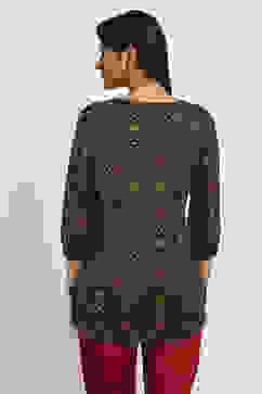 Blue Viscose Blend Printed Straight Top image number 3