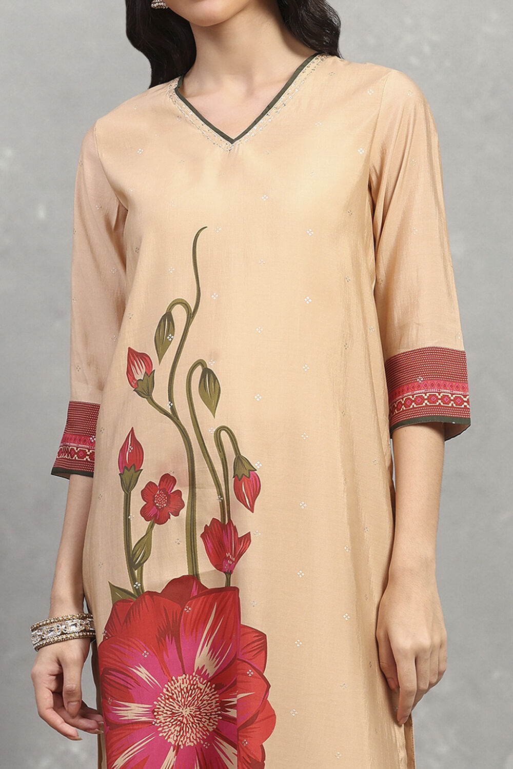 Golden Floral Printed Straight Kurta image number 1
