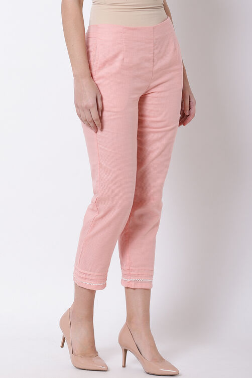 Peach Cotton Slim Straight Pants image number 3
