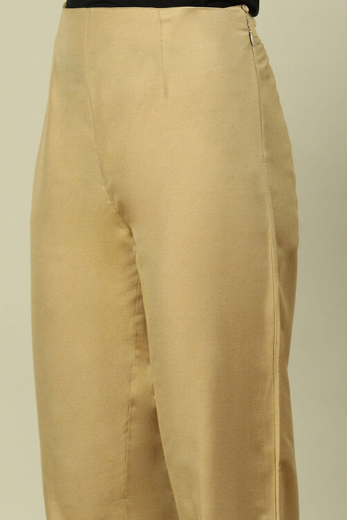 Metallic Gold Poly Viscose Solid Straight Pants image number 1