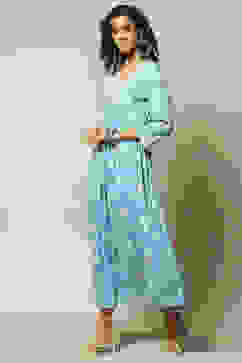 Blue LIVA Tiered Printed Dress image number 2