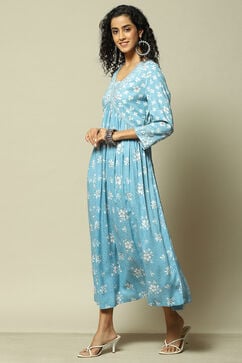 Blue LIVA Tiered Printed Dress image number 2