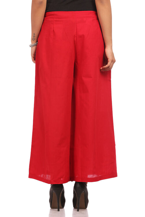 Red Asymmetric Cotton Palazzo image number 2