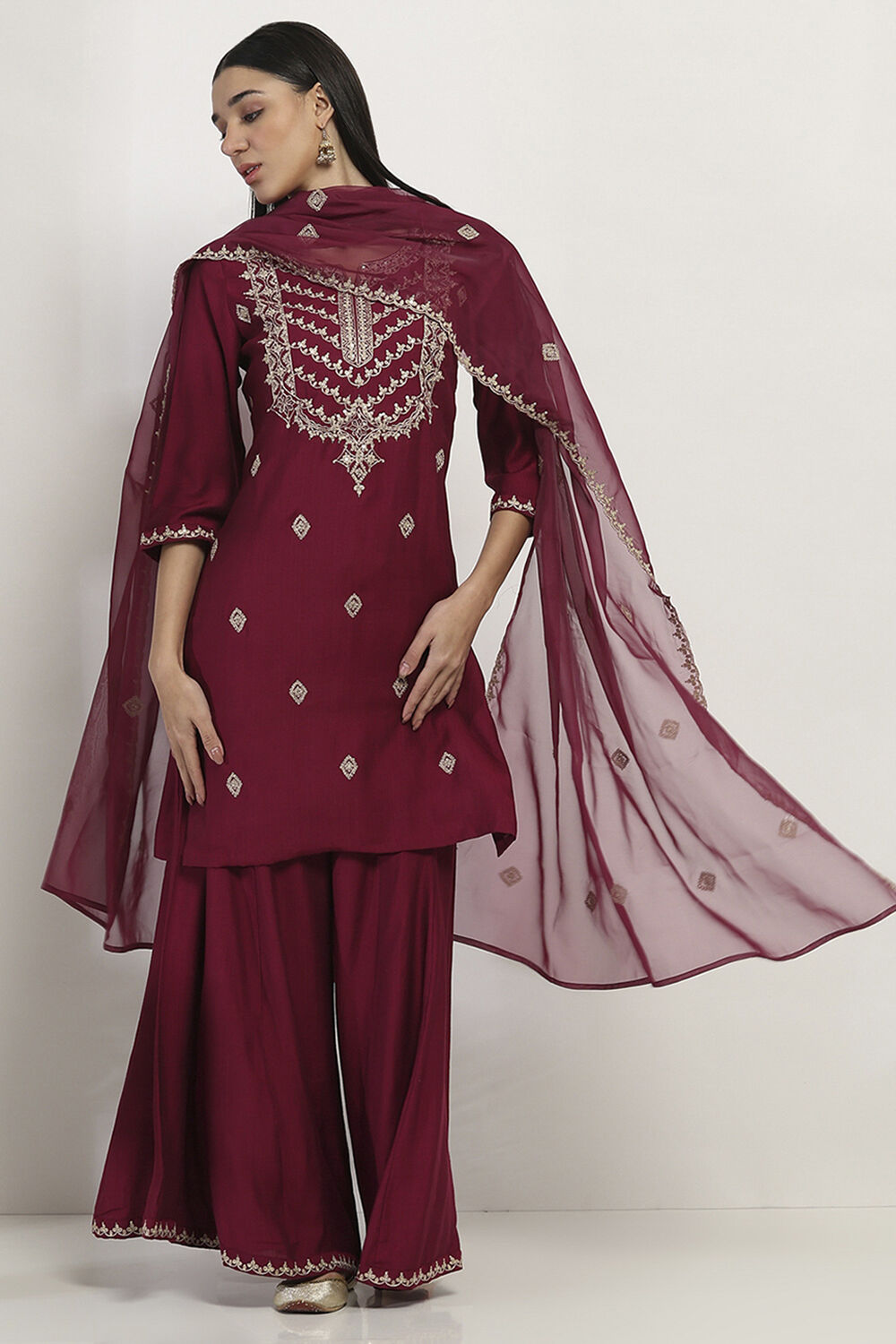 Wine Viscose Blend Straight SET image number 6