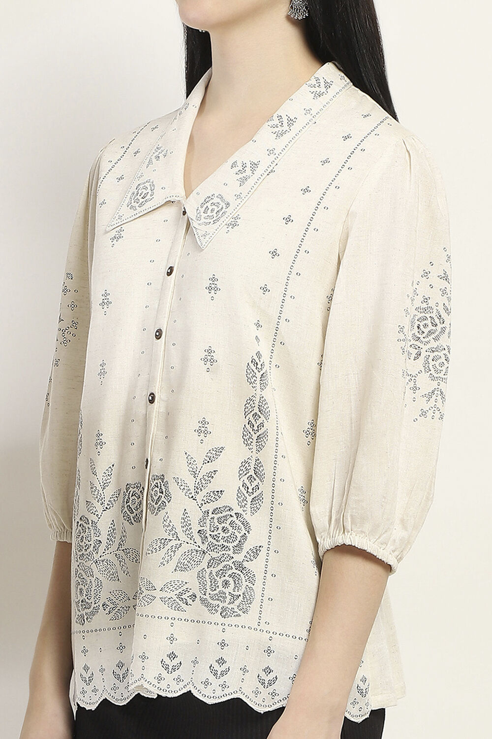 White Printed Straight Shirt-Style Indie Top image number 1