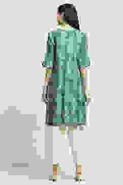 Teal Blue Printed Straight Kurta image number 3