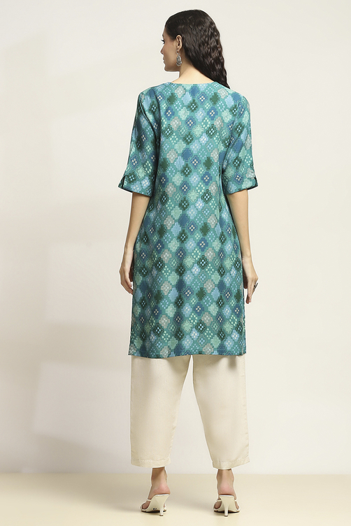 Red Printed Straight Kurta image number 3