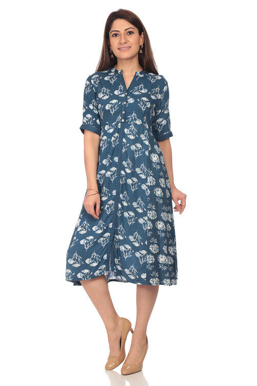 Blue A Line Viscose Rayon Dress image number 3