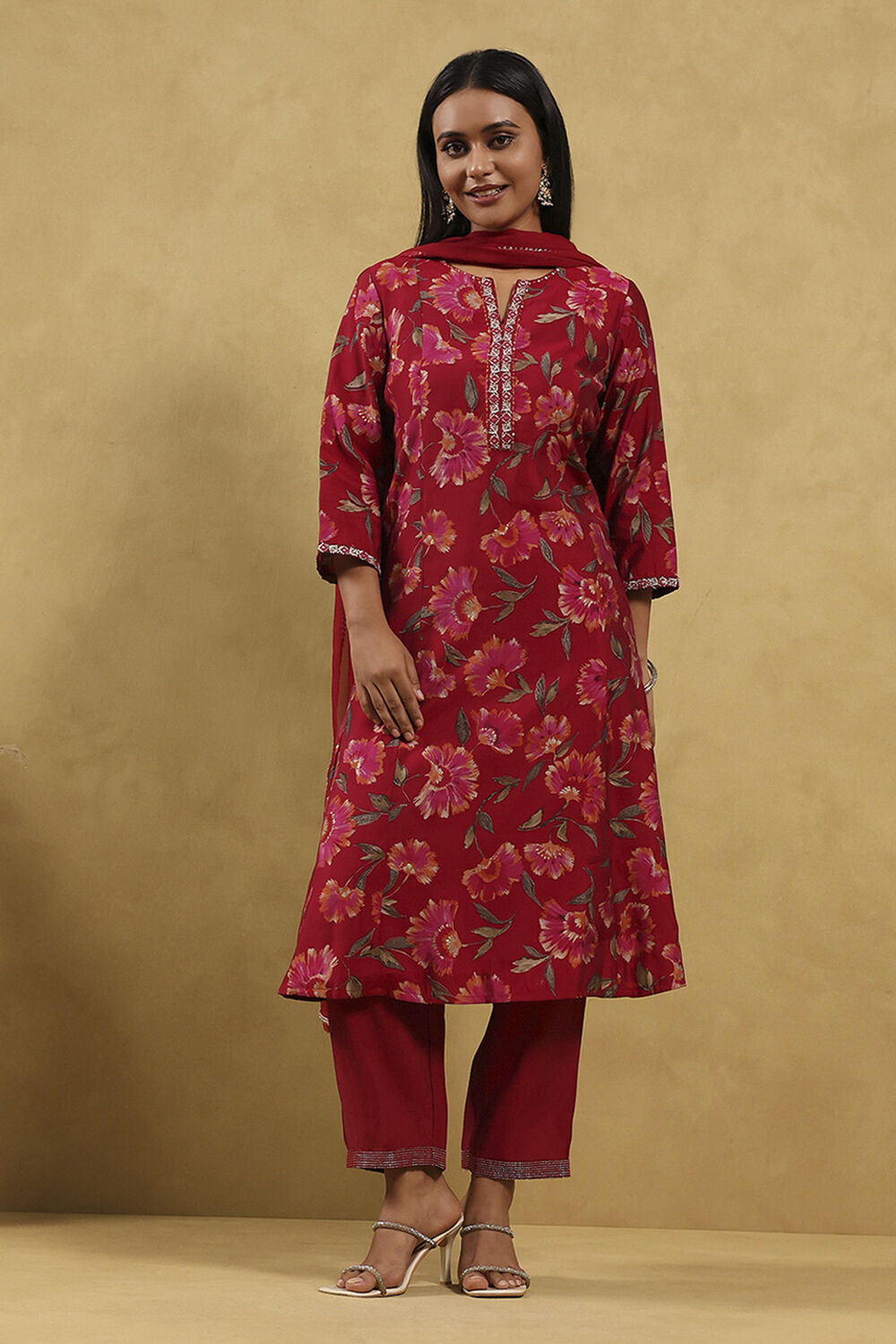 Pink Viscose Blend Printed Kalidar Suit Set image number 5