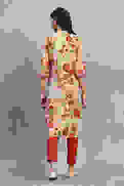 Beige Floral Printed Straight Kurta image number 3