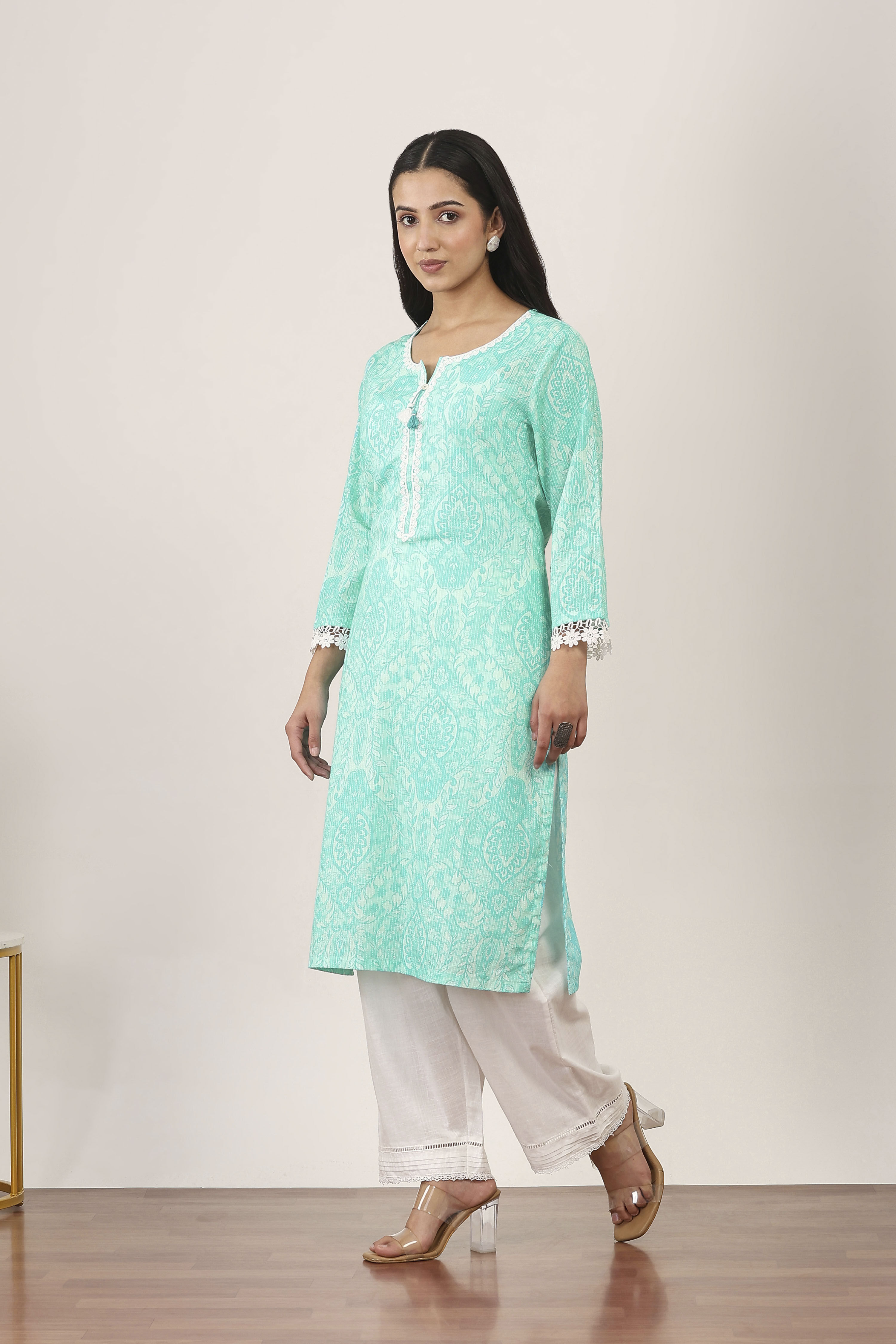Blue Cotton Straight Kurtas image number 2