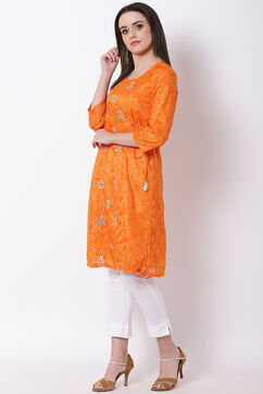 Orange Art Silk A-Line Kurta image number 2
