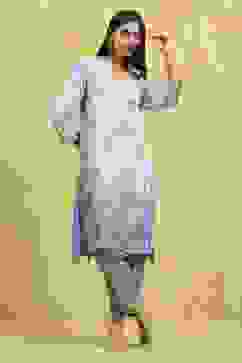 Blue Viscose Blend Printed A-Line Kurta Pants Set image number 0