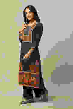 Black LIVA Straight Printed Kurta image number 2