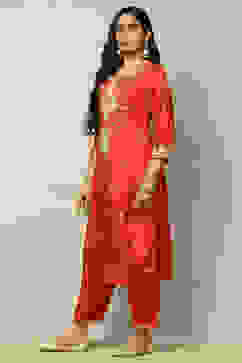 Rust Viscose Shantoon Embroidered Straight Kurta image number 2